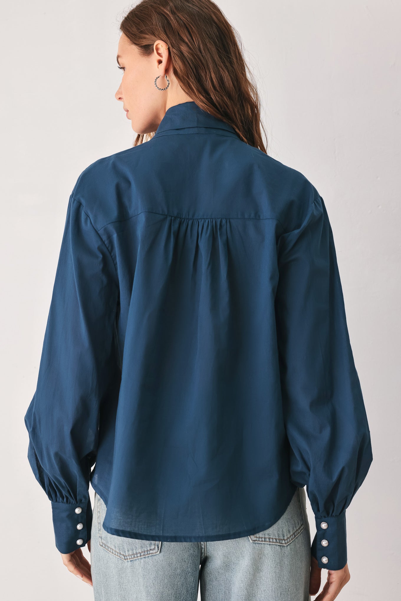 OCEAN INK PUSSY-BOW WOVEN TOP Flying Tomato