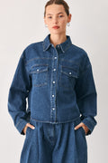BLUE ECHO PLEATED DENIM JACKET Flying Tomato