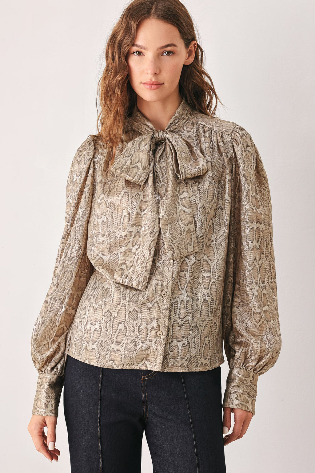 SERPENTINE TAUPE SNAKESKIN WOVEN TOP Flying Tomato
