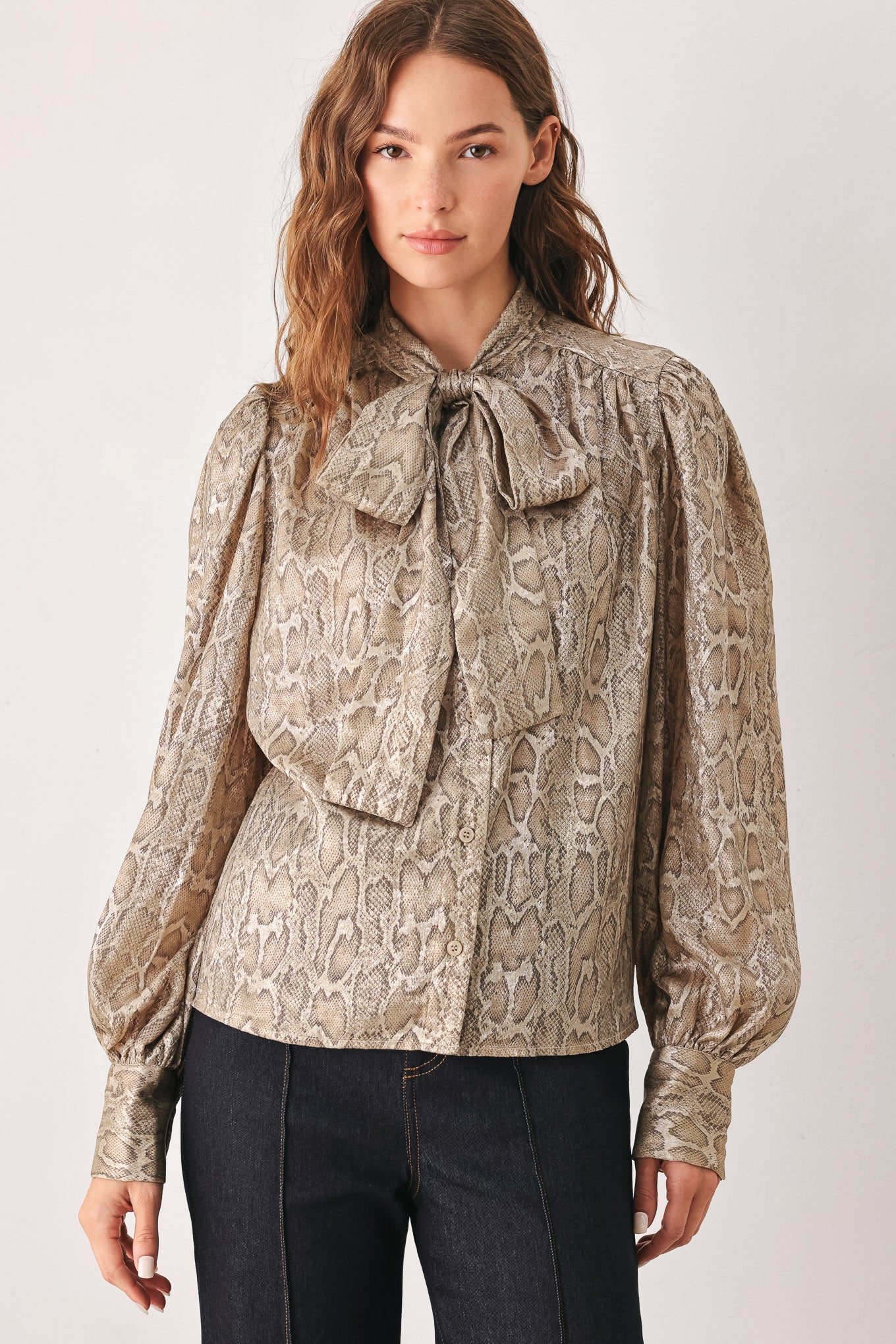SERPENTINE TAUPE SNAKESKIN WOVEN TOP Flying Tomato
