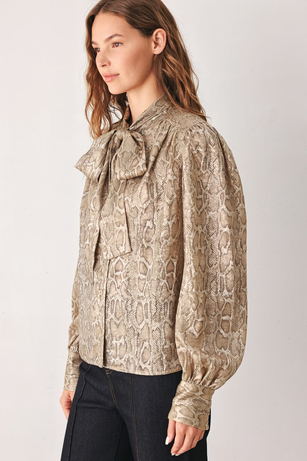 SERPENTINE TAUPE SNAKESKIN WOVEN TOP Flying Tomato