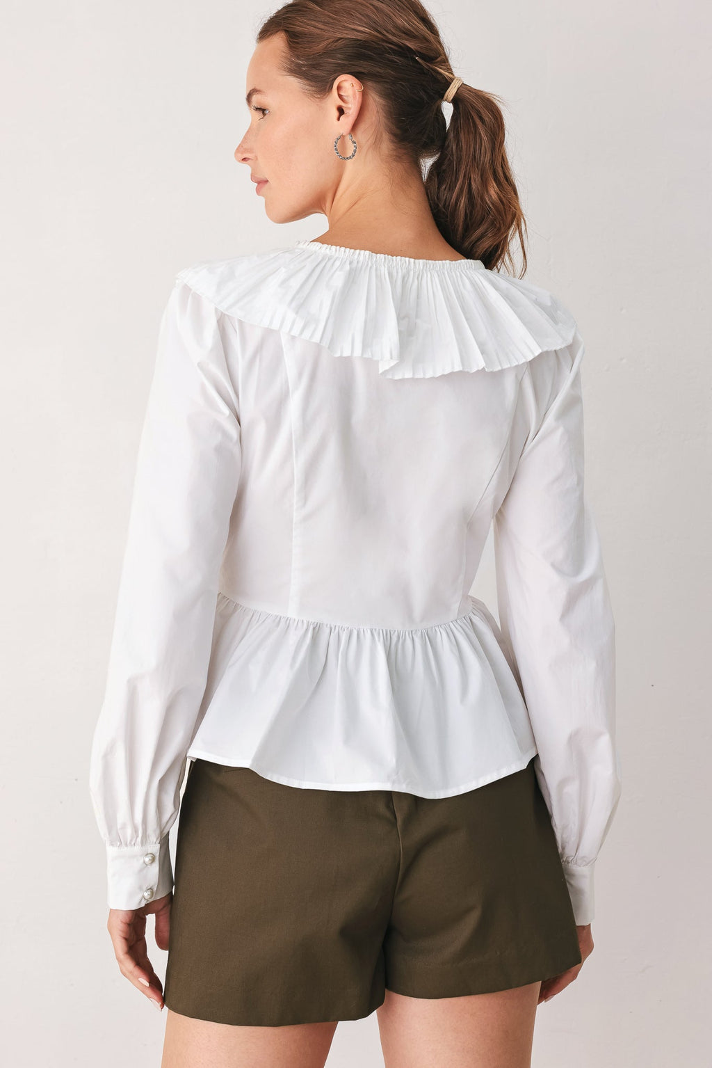AMELIE PLEATED RUFFLE V-NECK WOVEN TOP Flying Tomato