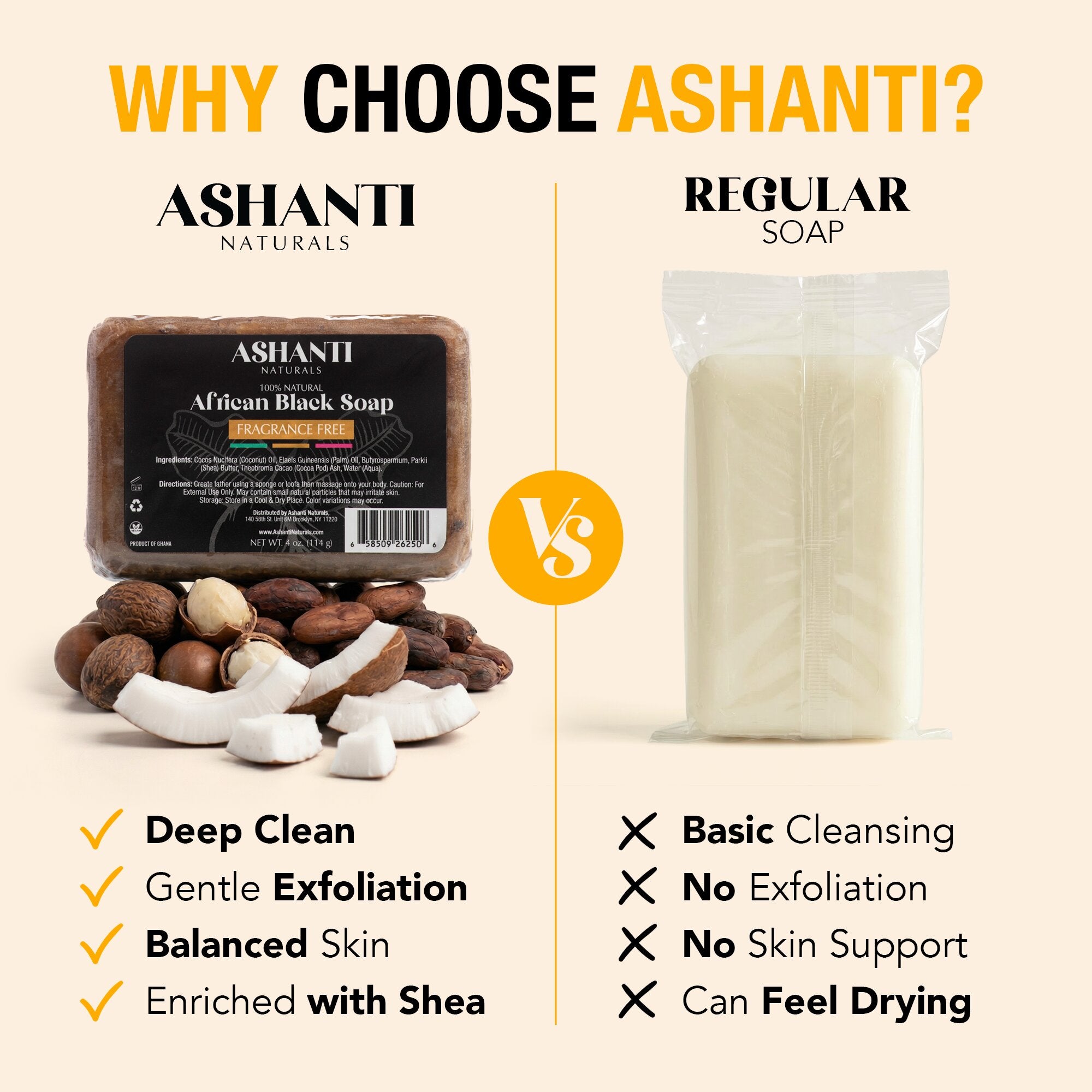 100% African Black Soap - Fragrance Free AshantiNaturals