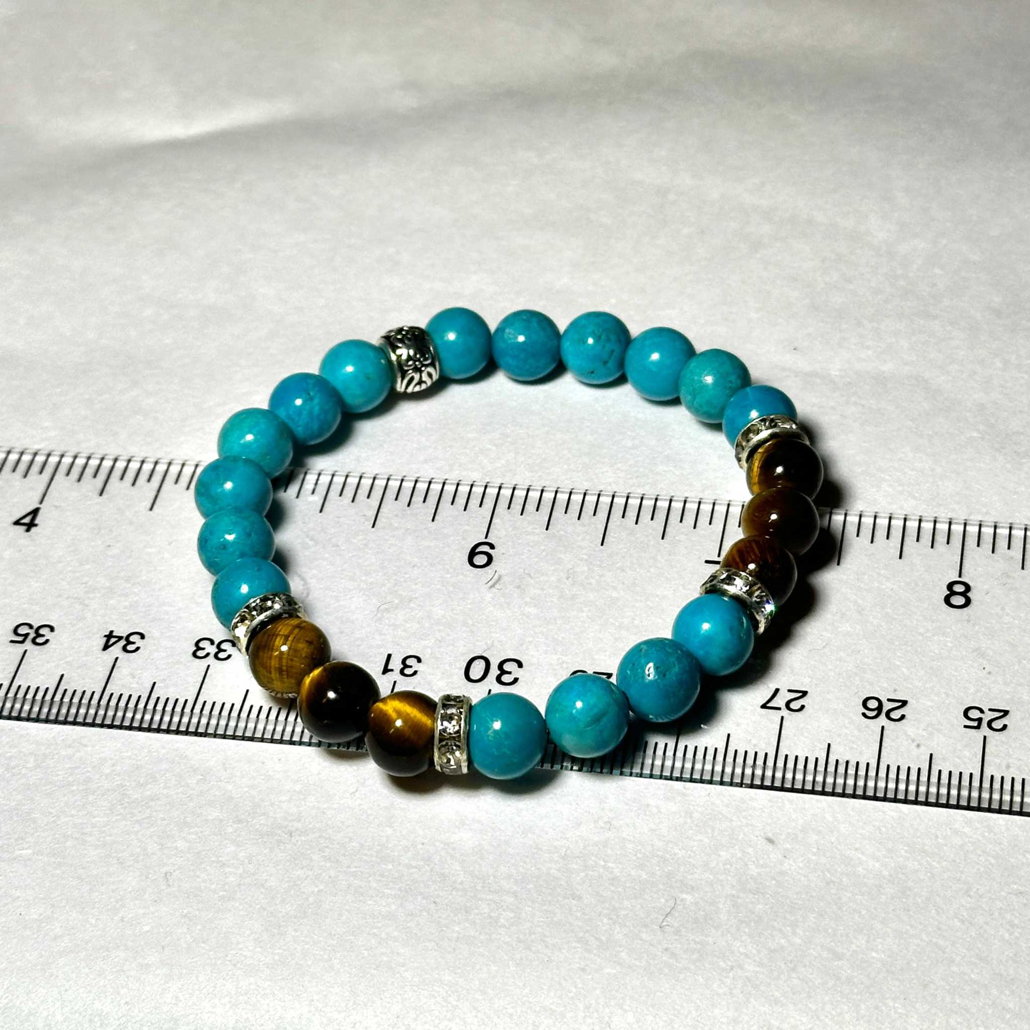 Blue Howlite and Tiger Eye Round Bead Bracelet 8mm - Balanced Emotions Sacred Crystals