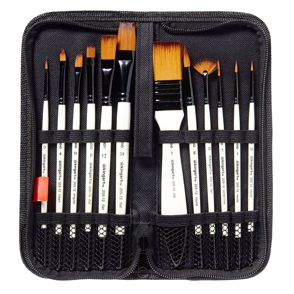 Studio Brush Set - Gold Nylon - Storage Case - 12 Piece KINGART