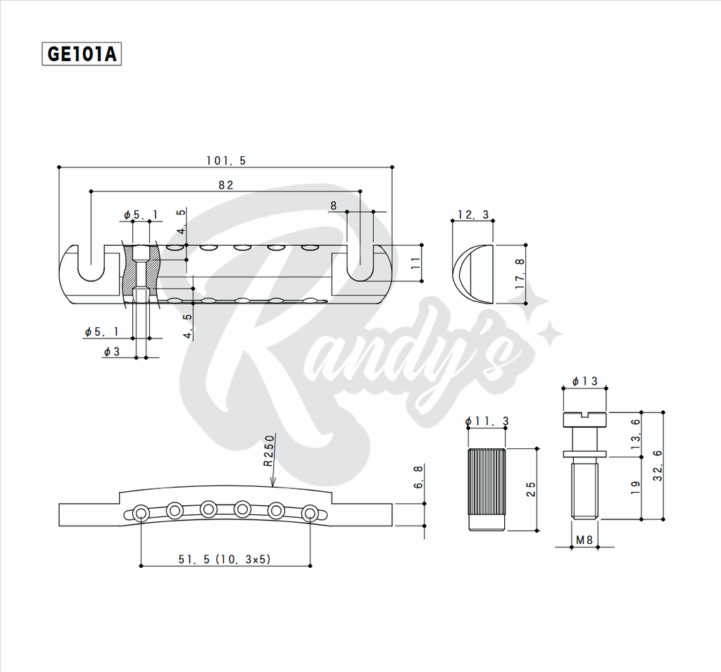 Lightweight Stop Bar Tailpiece w/ Studs & Anchors (Aluminum) - Fits Gibson® & Epiphone® Randy's LLC