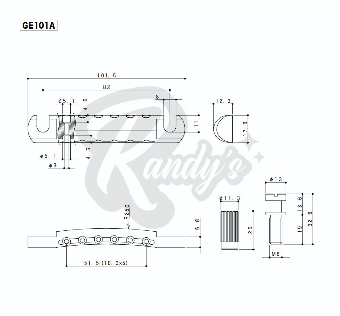 Lightweight Stop Bar Tailpiece w/ Studs & Anchors (Aluminum) - Fits Gibson® & Epiphone® Randy's LLC