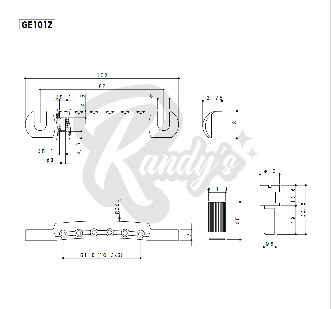 Stop Bar Tailpiece w/ Studs & Anchors (Zinc) - Fits Gibson® & Epiphone® Randy's LLC