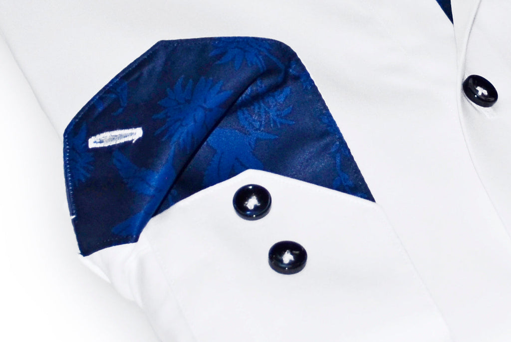 Gabe  Button-Up Shirt With Contrast Details // White  // Contemporary Fit (Regular)- final sale LEVINAS® Official