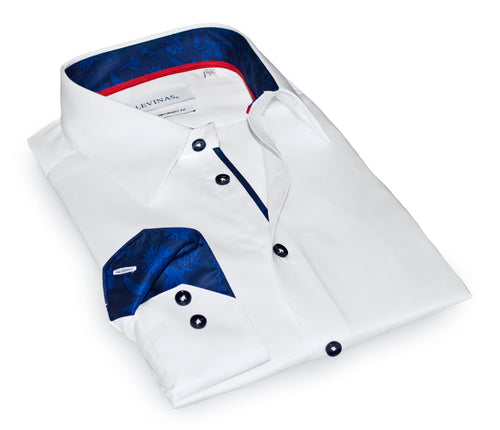 Gabe  Button-Up Shirt With Contrast Details // White  // Contemporary Fit (Regular)- final sale LEVINAS® Official