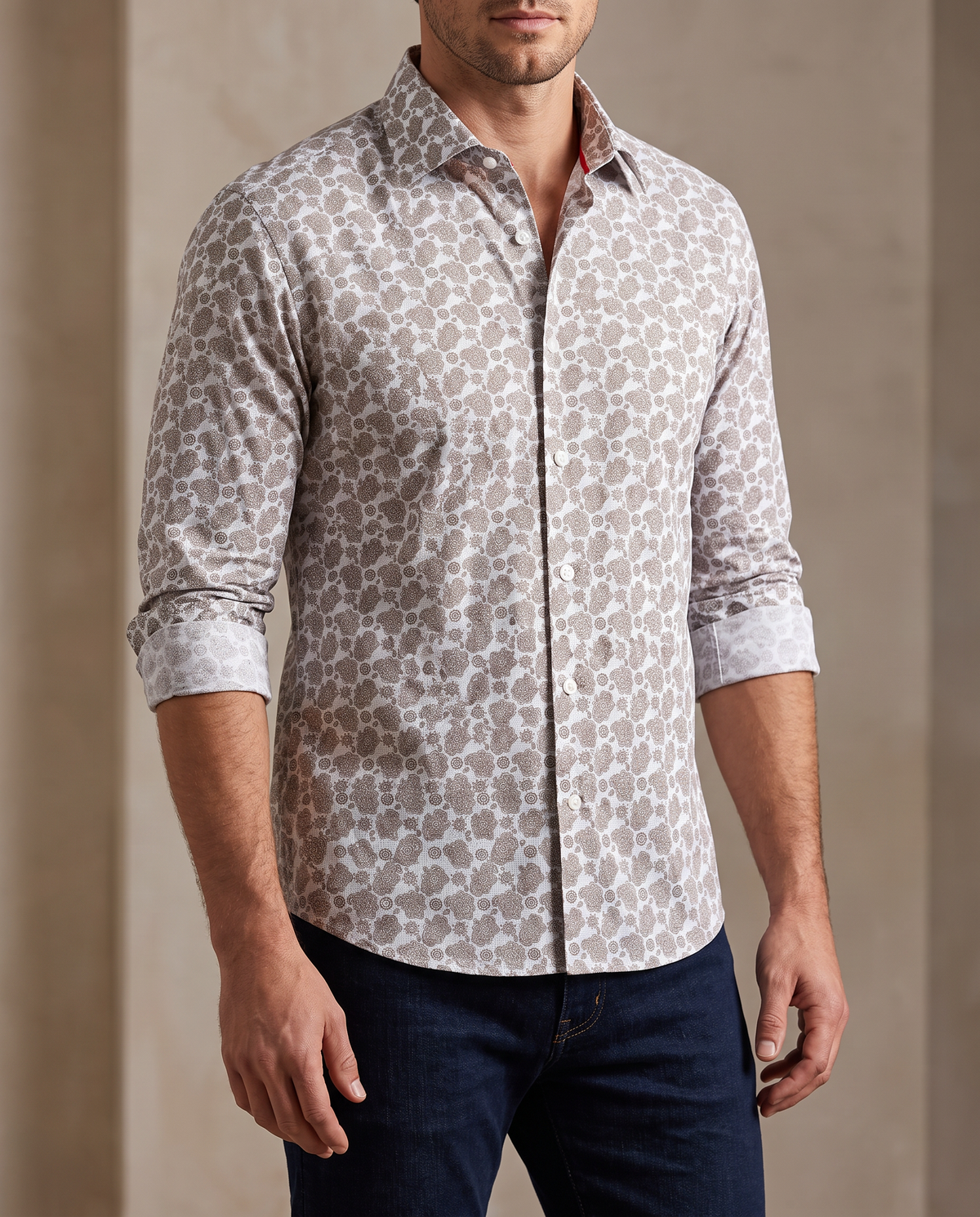 Lt Brown Paisley Shirt // Contemporary Fit - contrast  trimming- final sale LEVINAS® Official