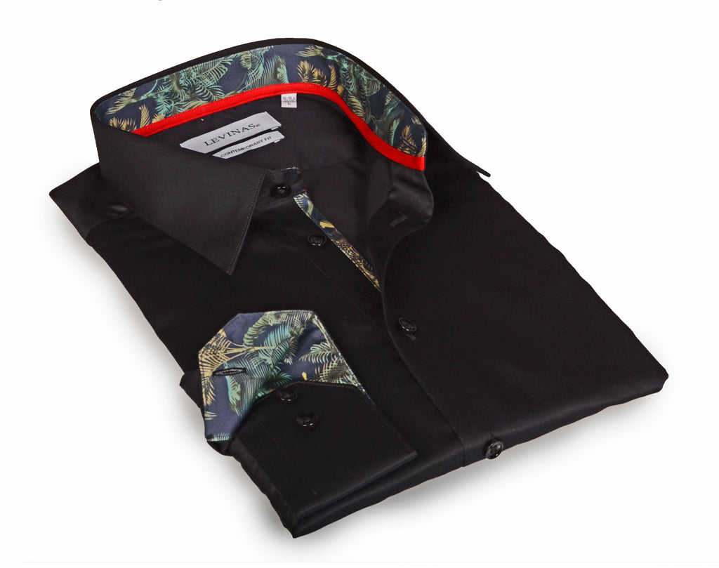 Go-To  Button-Up  Shirt With Contrast Details // Black // Contemporary Fit (Regular) LEVINAS® Official