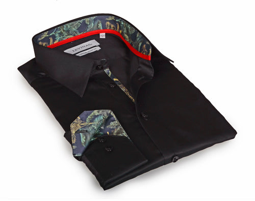 Go-To  Button-Up  Shirt With Contrast Details // Black // Contemporary Fit (Regular) LEVINAS® Official