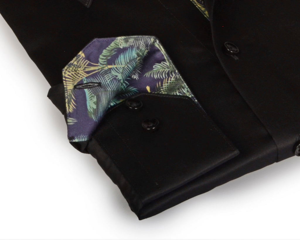 Go-To  Button-Up  Shirt With Contrast Details // Black // Contemporary Fit (Regular) LEVINAS® Official