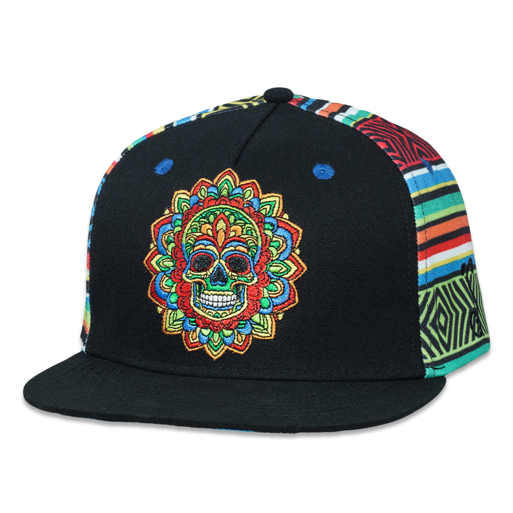 Dia De Los Muertos Sugar Skull Black Snapback Hat Grassroots California