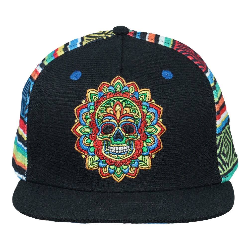 Dia De Los Muertos Sugar Skull Black Snapback Hat Grassroots California