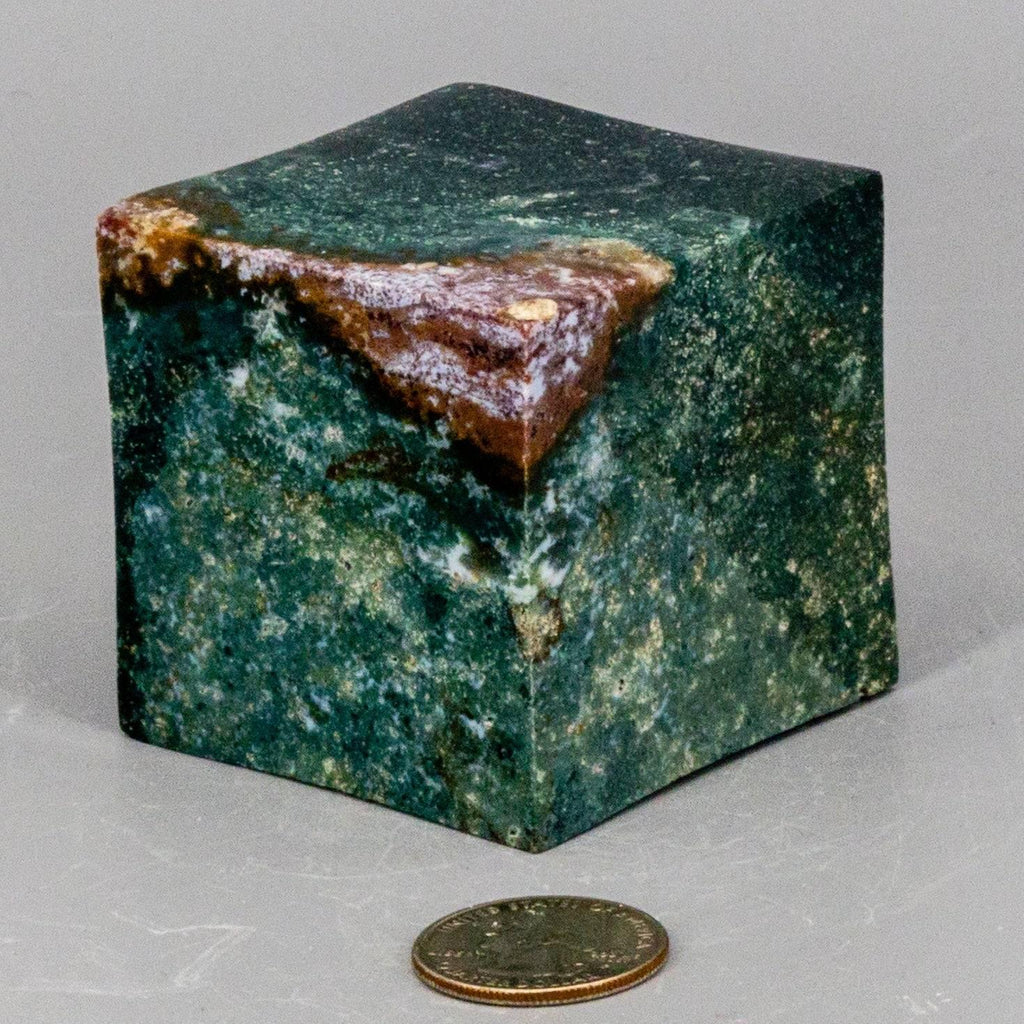 Green Jasper Crystal Cube with Cut Corner Polished Crystal Destiny