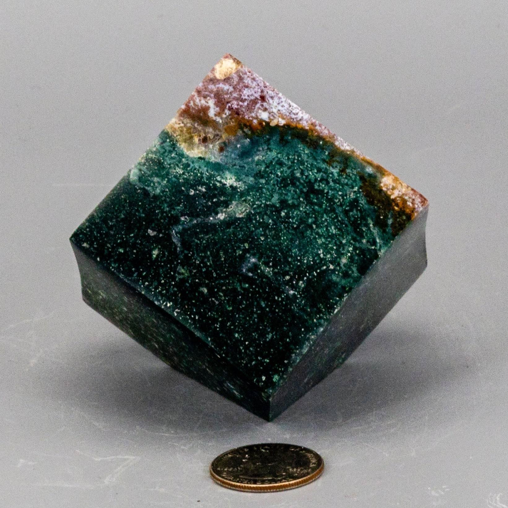 Green Jasper Crystal Cube with Cut Corner Polished Crystal Destiny