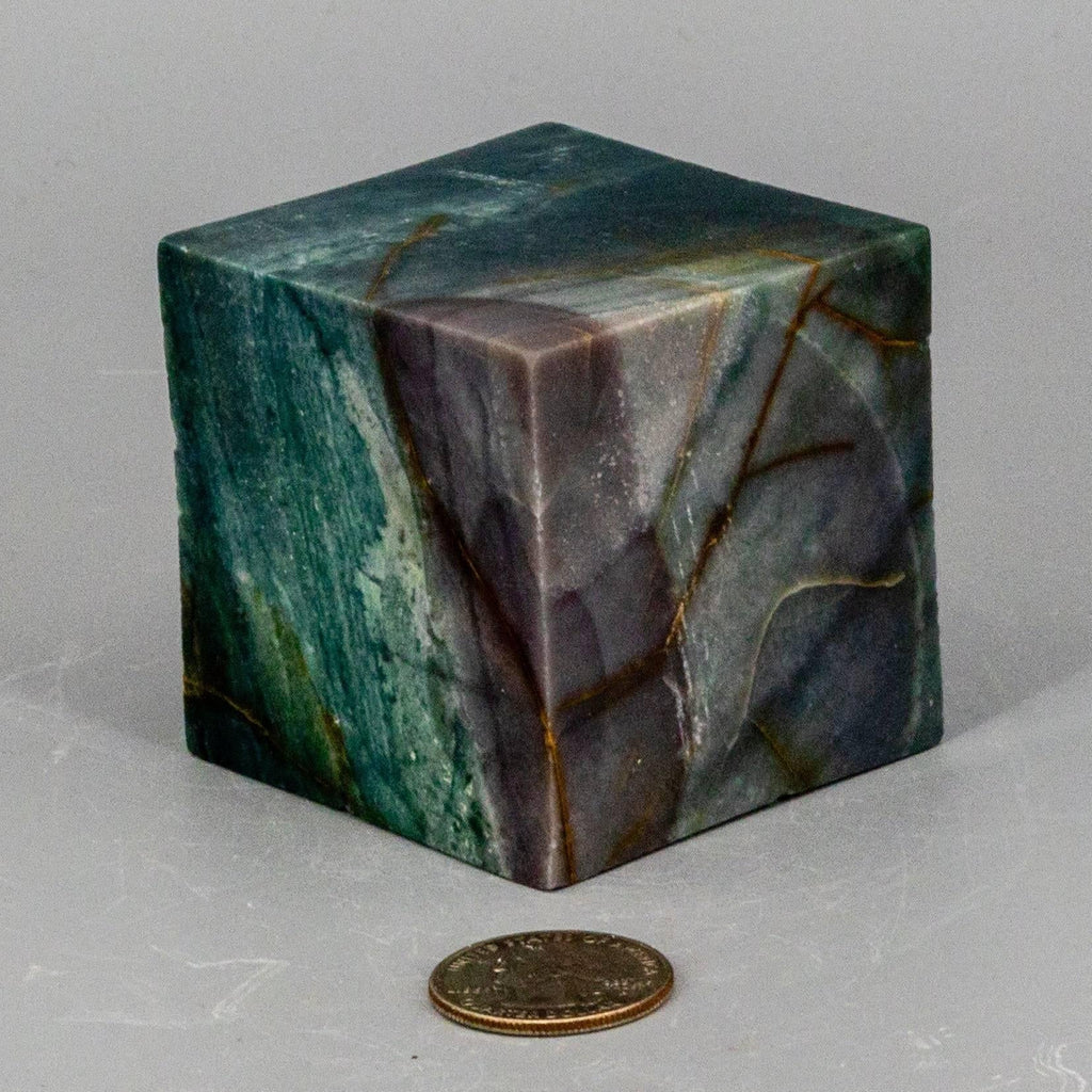 Green Jasper Crystal Cube with Cut Corner Polished Stone Crystal Destiny