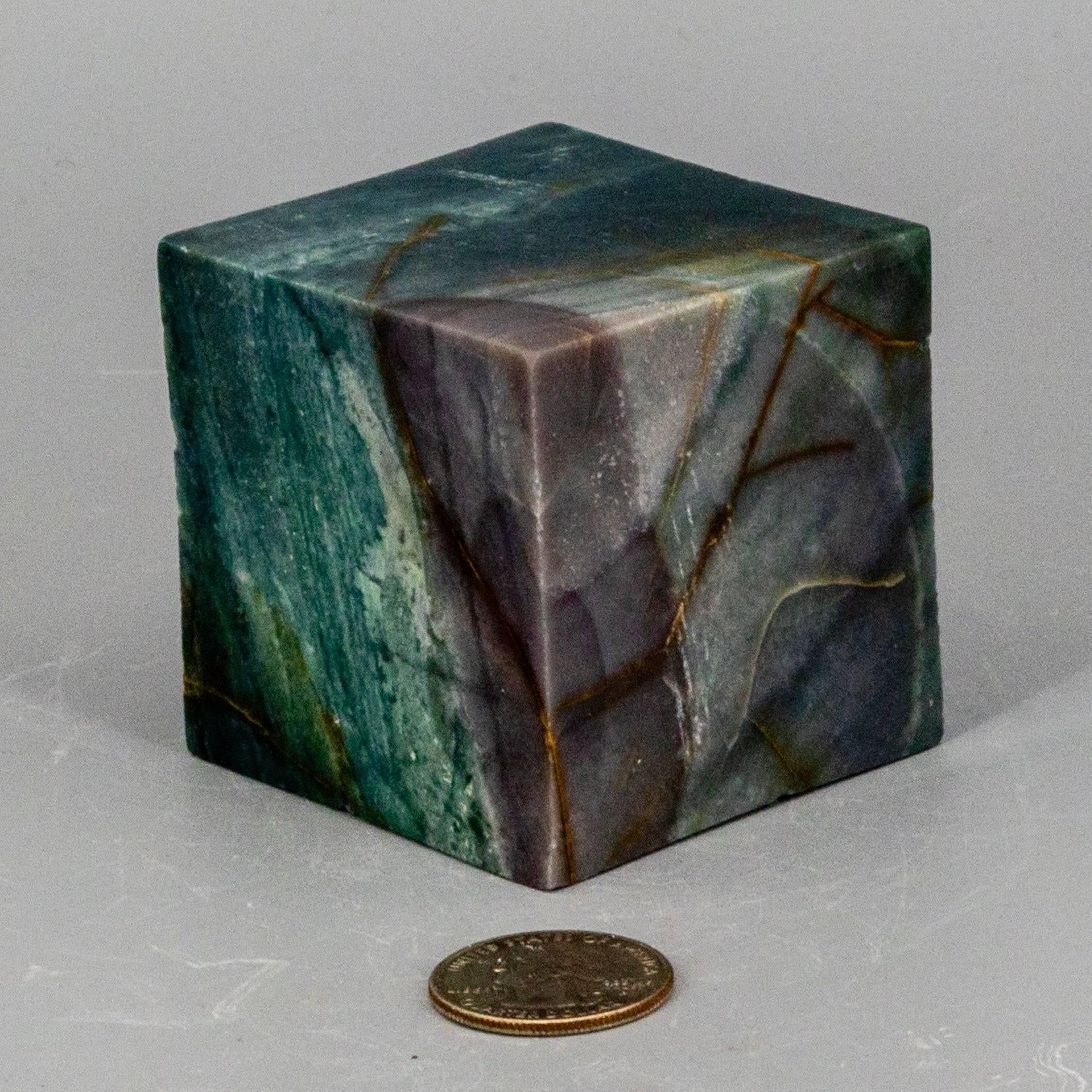 Green Jasper Crystal Cube with Cut Corner Polished Stone Crystal Destiny