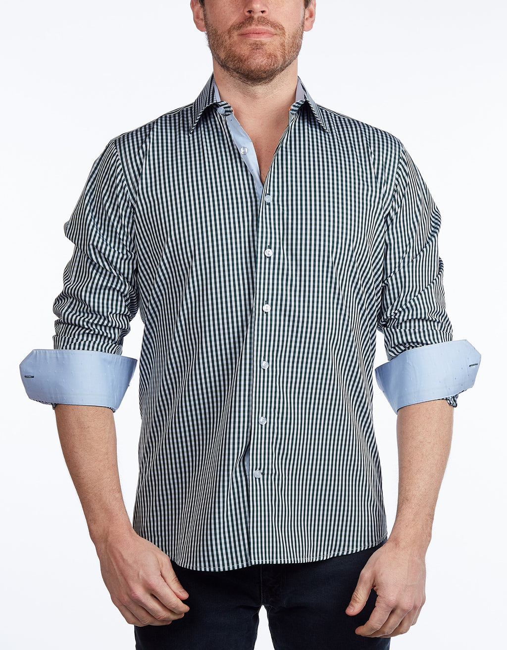 Green Signature Shirt //  - Contemporary Fit - contrast  trimming - final sale LEVINAS® Official