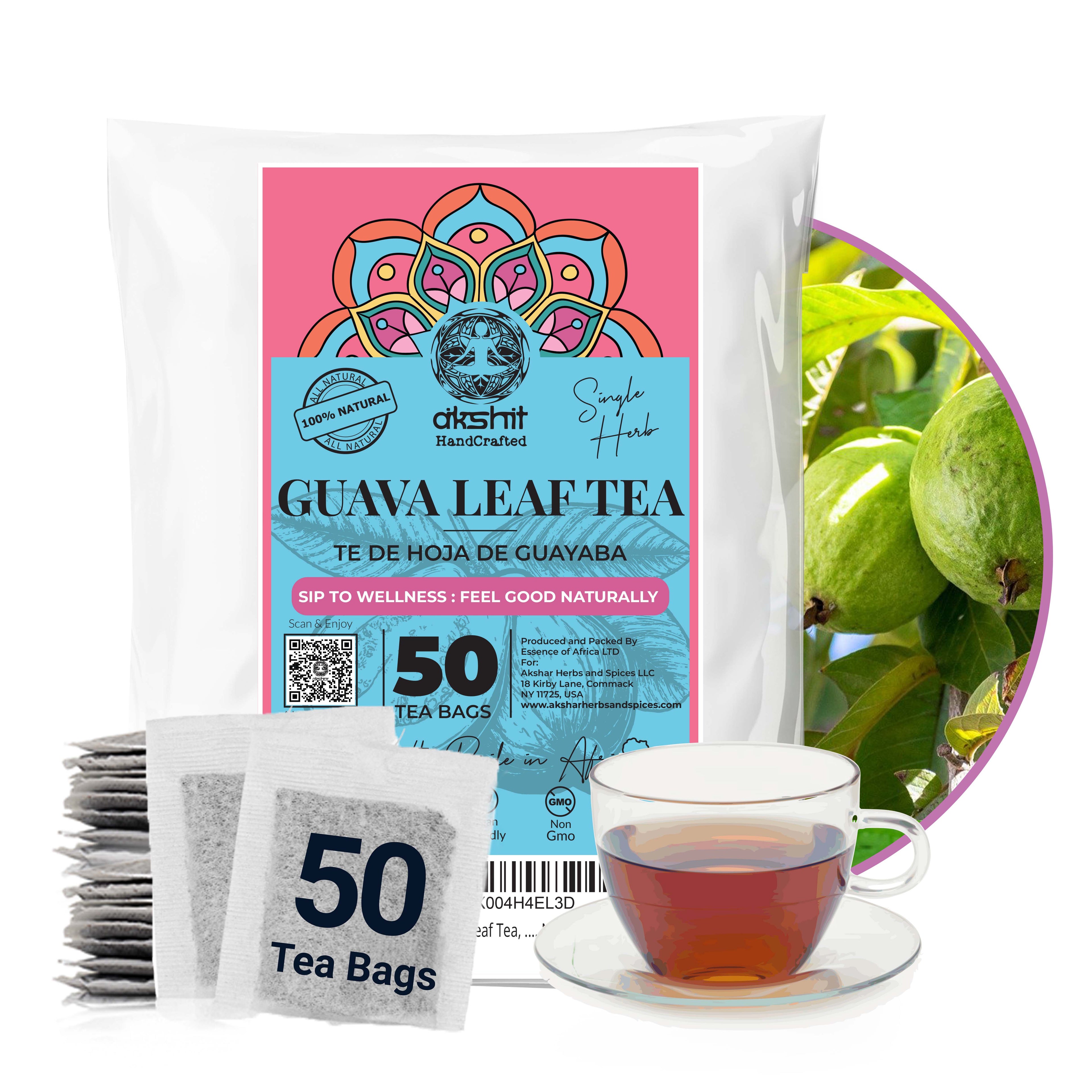Guava Leaf Tea - 50 Bags, 100% Pure Guava Leaves (Té De Hoja de Guayaba ) Stress Relieving, Herbal Tea- Non-GMO, Vegan, Caffeine-Free Akshit
