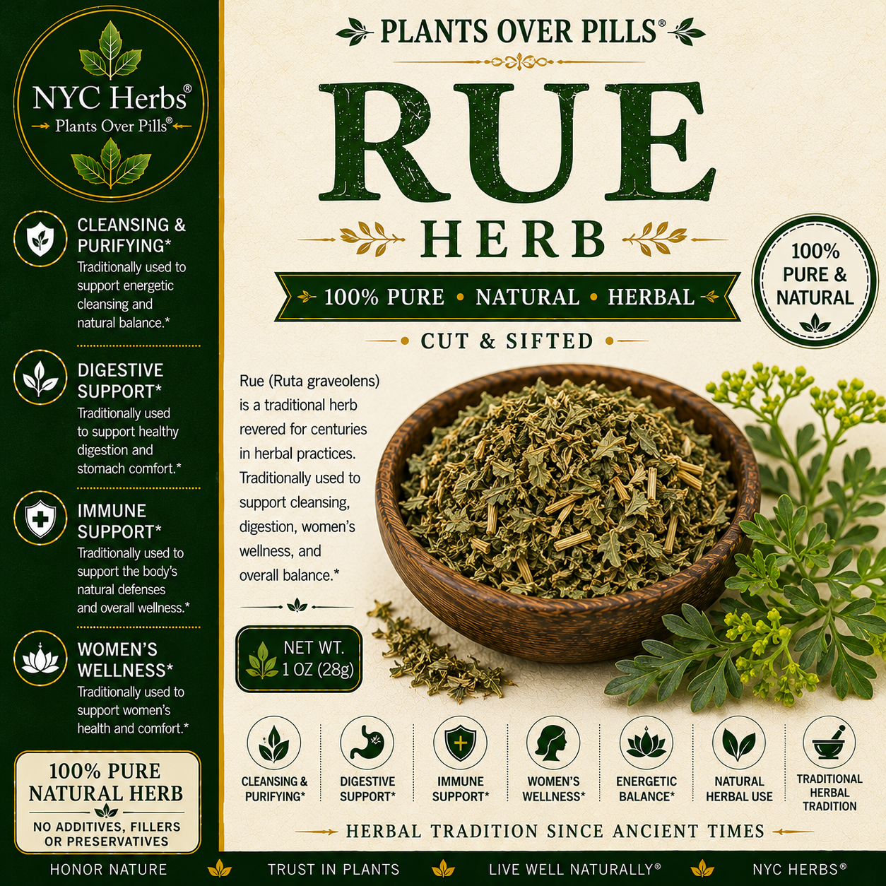Rue Herb (Ruda) | Protection, Digestive & Circulatory Support NYC Herbs®
