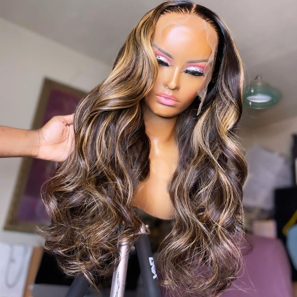 Highlight Wig Human Hair Ombre Lace Front Wig Brazilian Hair Wigs For Black Women 30 Inch Honey Blonde Body Wave Lace Front Wig HOL stores