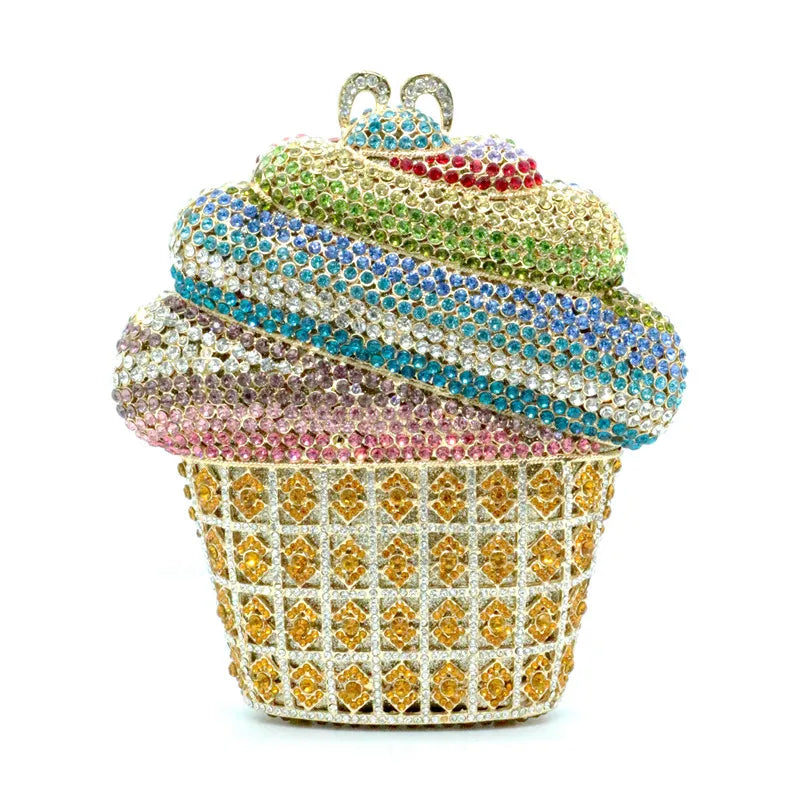Afgoger Ice-cream Gold Crystal Luxury Designer Handbag Woman Party Purse Tote Bag T&L Fashions Boutique