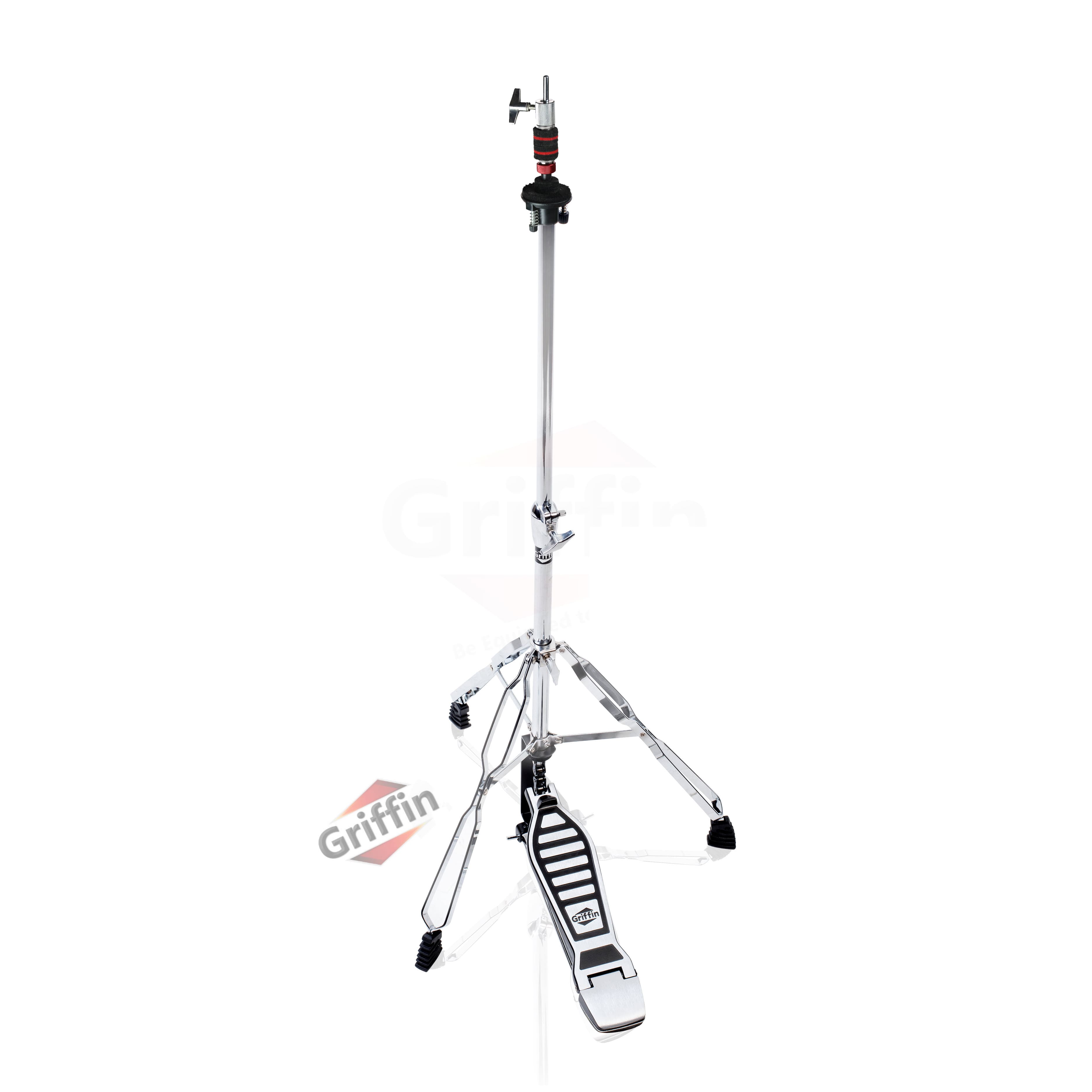 Deluxe Hi-Hat Stand by GRIFFIN | Hi Hat Cymbal Pedal With Pull Chain | HiHat Mount with Chrome Double Braced Hardware Accessory Set | Adjustable High Hat Holder Ideal for Mobile Percussion Drummers GeekStands.com