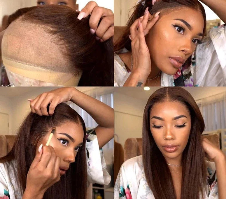 13x4 Lace Front Human Hair Wigs Brazilian 180% Straight Brown Colored Lace Frontal Wigs Remy Wigs For Black Women PrePlucked HOL stores