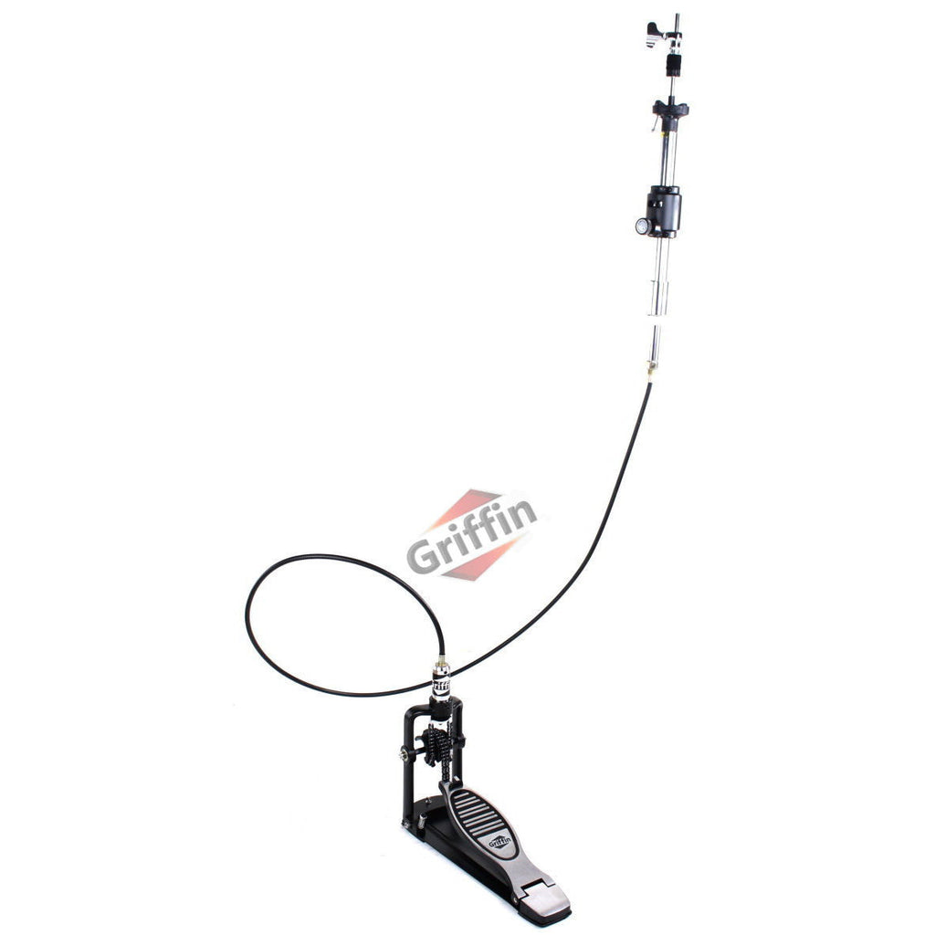 Remote Hi Hat Stand with Foot Pedal by GRIFFIN | Drummers Cable Auxiliary Cymbal High Hat Percussion Hardware with Drum Key | Heavy Duty Sturdy HiHat Holder | All Metal Construction Mount Complete Kit GeekStands.com