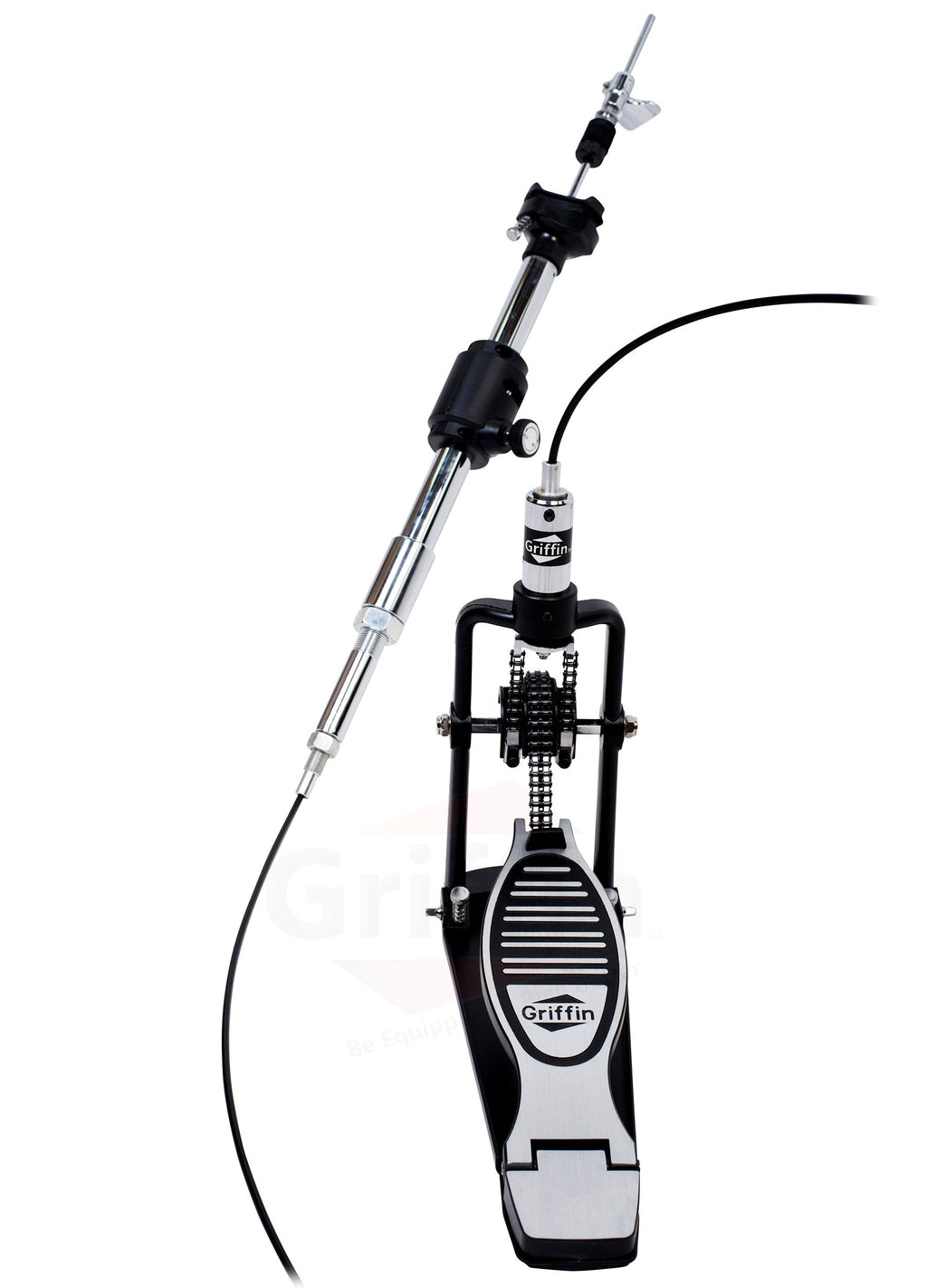Remote Hi Hat Stand with Foot Pedal by GRIFFIN - Drummers Cable Auxiliary Cymbal High Hat Percussion Hardware with Drum Key - Heavy Duty Sturdy HiHat GeekStands.com