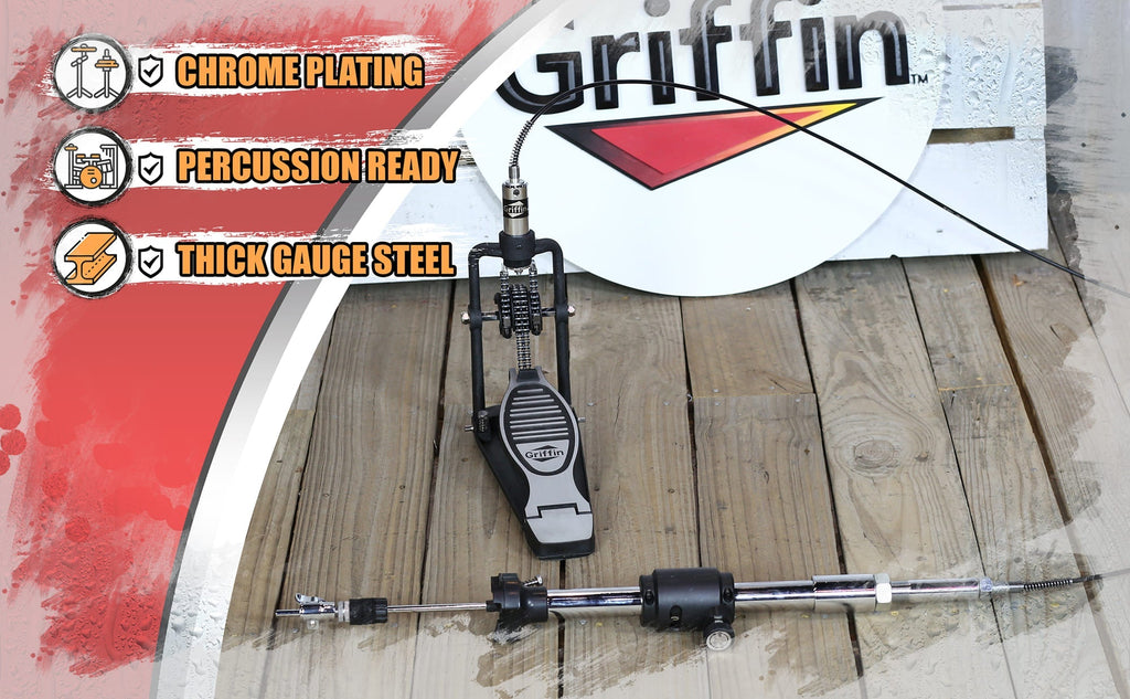 Remote Hi Hat Stand with Foot Pedal by GRIFFIN | Drummers Cable Auxiliary Cymbal High Hat Percussion Hardware with Drum Key | Heavy Duty Sturdy HiHat Holder | All Metal Construction Mount Complete Kit GeekStands.com