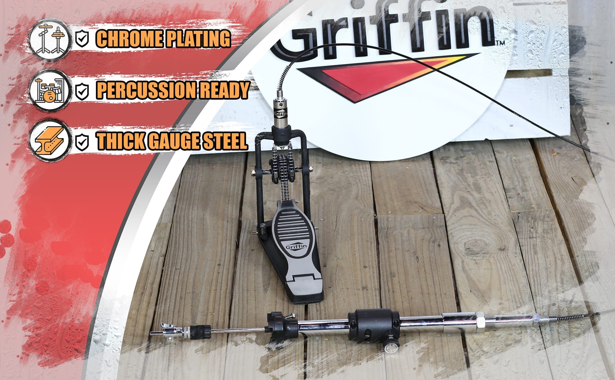 Remote Hi Hat Stand with Foot Pedal by GRIFFIN | Drummers Cable Auxiliary Cymbal High Hat Percussion Hardware with Drum Key | Heavy Duty Sturdy HiHat Holder | All Metal Construction Mount Complete Kit GeekStands.com