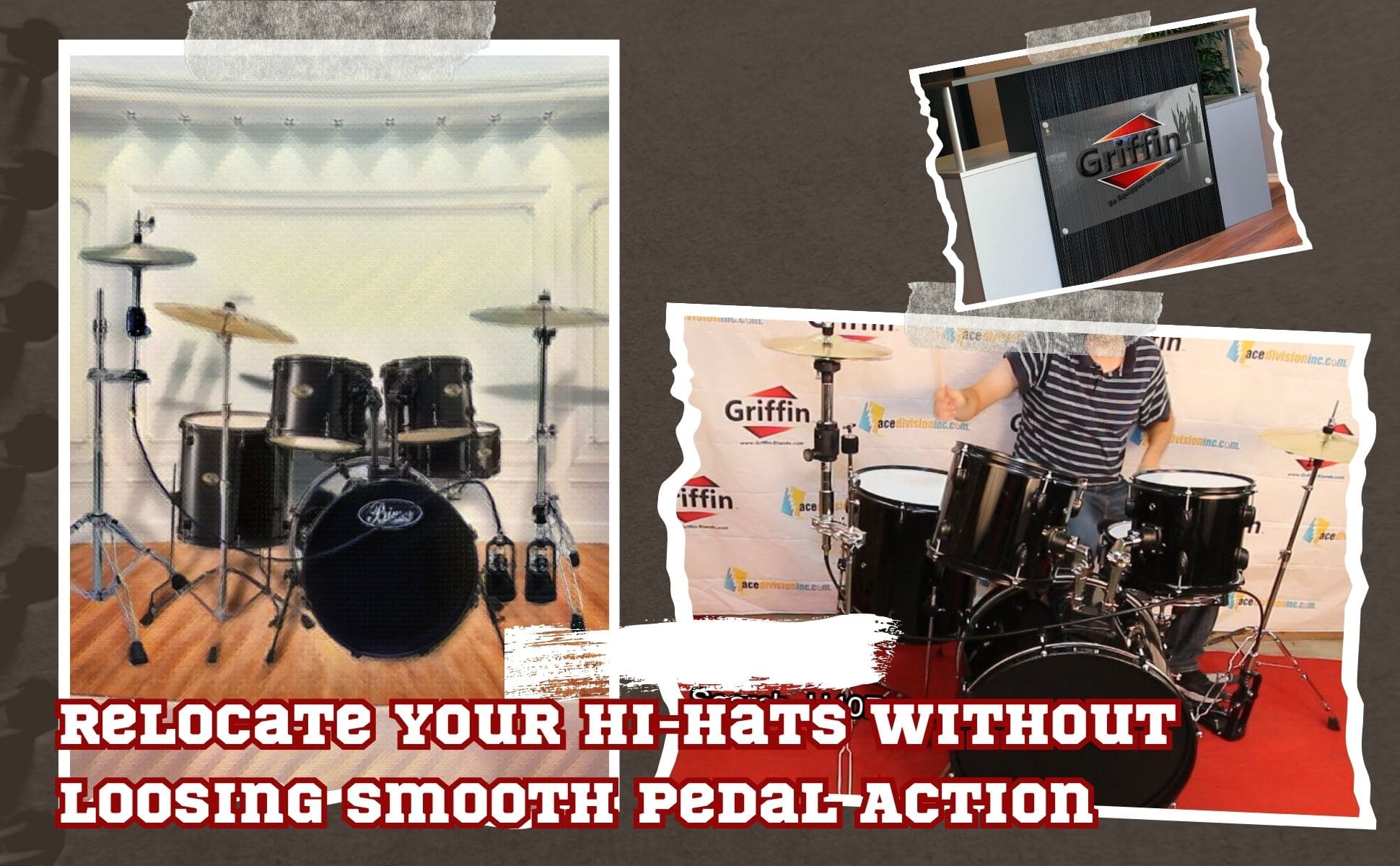 Remote Hi Hat Stand with Foot Pedal by GRIFFIN | Drummers Cable Auxiliary Cymbal High Hat Percussion Hardware with Drum Key | Heavy Duty Sturdy HiHat Holder | All Metal Construction Mount Complete Kit GeekStands.com