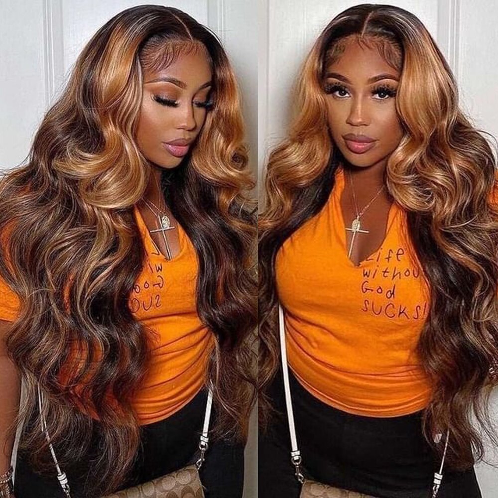 Highlight Wig Human Hair Ombre Lace Front Wig Brazilian Hair Wigs For Black Women 30 Inch Honey Blonde Body Wave Lace Front Wig HOL stores