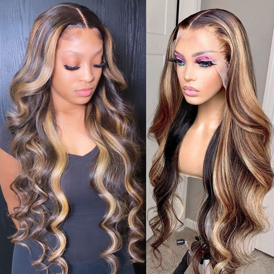 Highlight Wig Human Hair Ombre Lace Front Wig Brazilian Hair Wigs For Black Women 30 Inch Honey Blonde Body Wave Lace Front Wig HOL stores