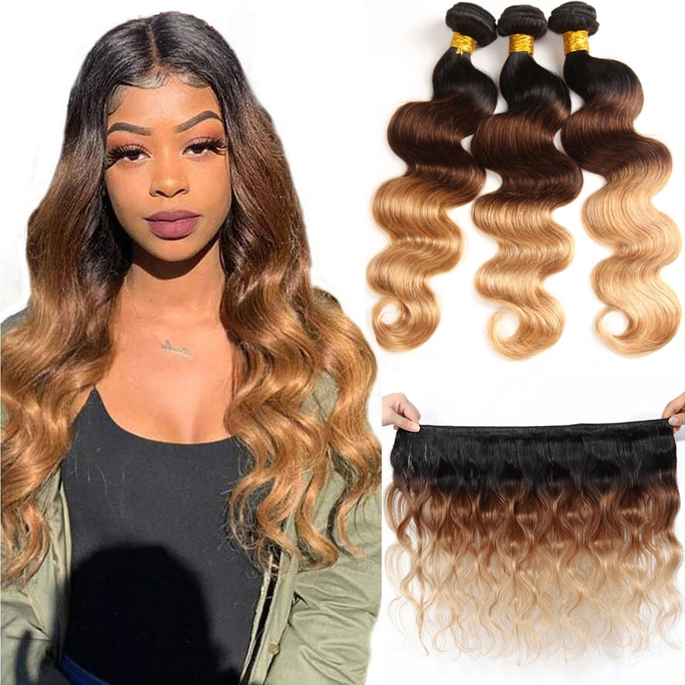 Body Wave Bundles T1b/4/27 Blonde Ombre Human Hair Bundles Deals Remy Hair Extensions Peruvian Brazilian Hair Weave Bundles T&L Fashions Boutique