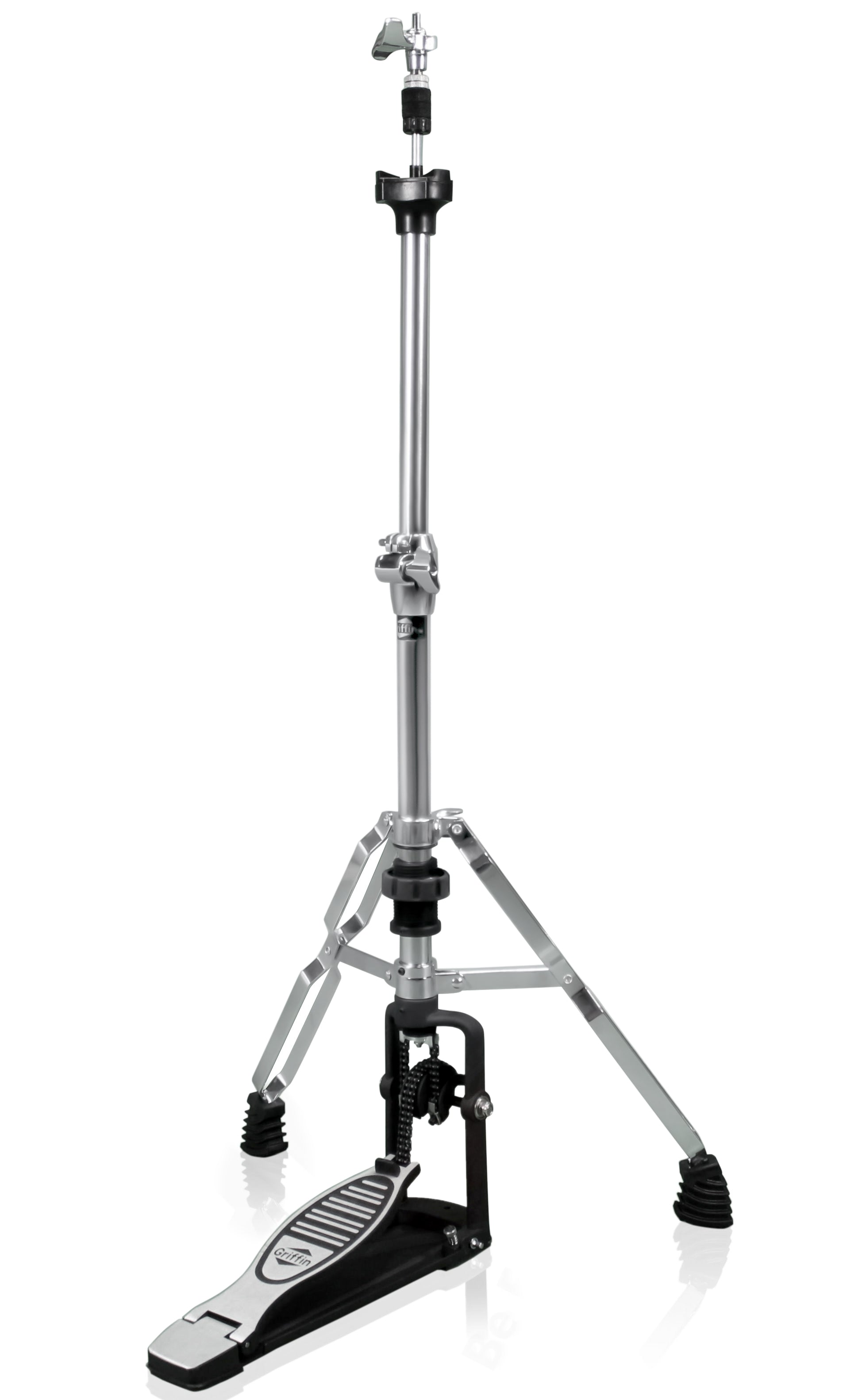Premium 2 Leg Hi-Hat Stand by GRIFFIN | Heavy Duty Hihat Cymbal Foot Pedal with Drum Key | Folding Two Leg Style Converts to a No Leg High Hat Mount | Double Braced Chrome Percussion Hardware Mount GeekStands.com