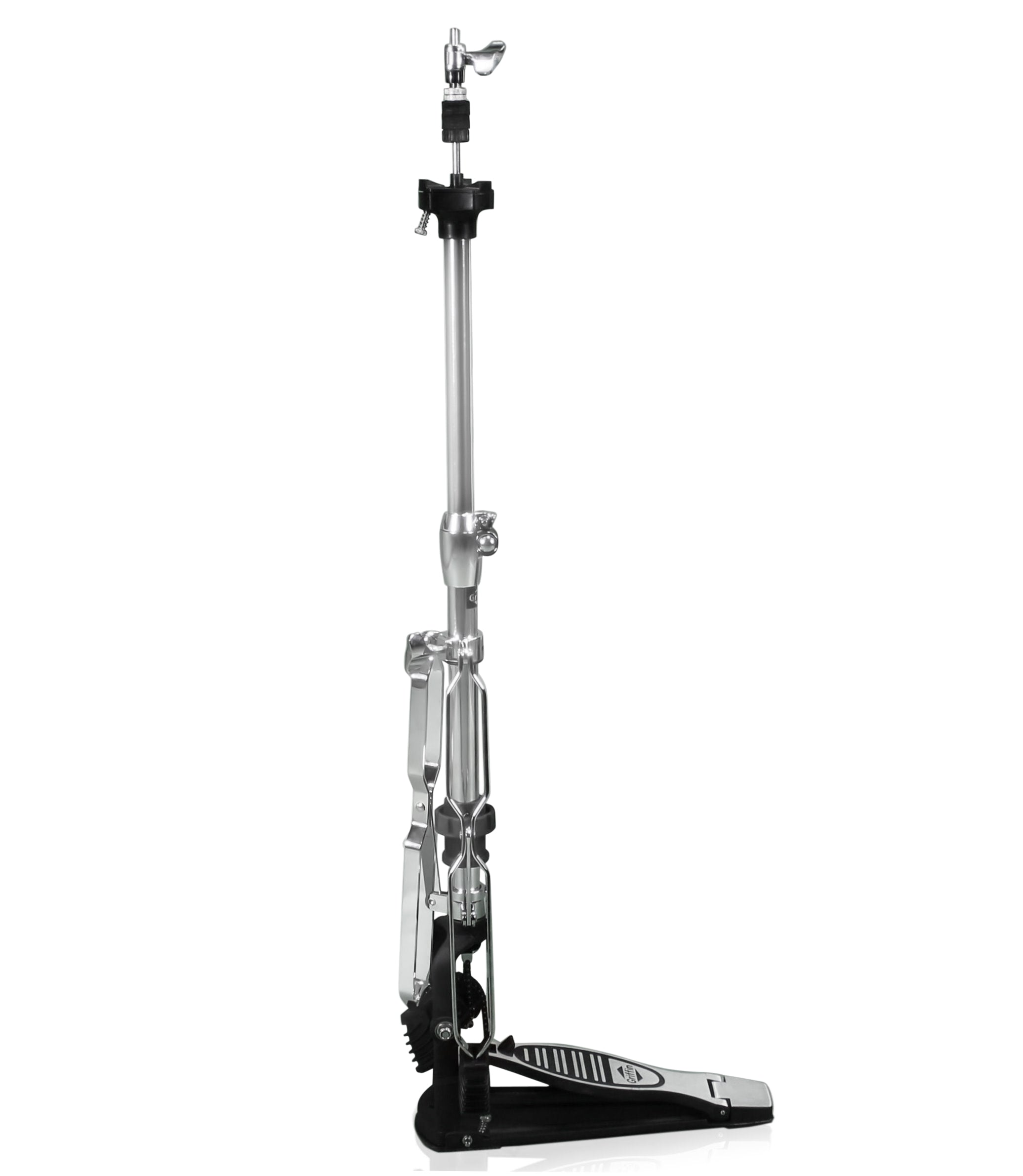 Premium 2 Leg Hi-Hat Stand by GRIFFIN | Heavy Duty Hihat Cymbal Foot Pedal with Drum Key | Folding Two Leg Style Converts to a No Leg High Hat Mount | Double Braced Chrome Percussion Hardware Mount GeekStands.com