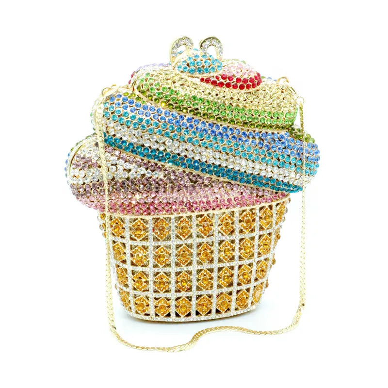 Afgoger Ice-cream Gold Crystal Luxury Designer Handbag Woman Party Purse Tote Bag T&L Fashions Boutique
