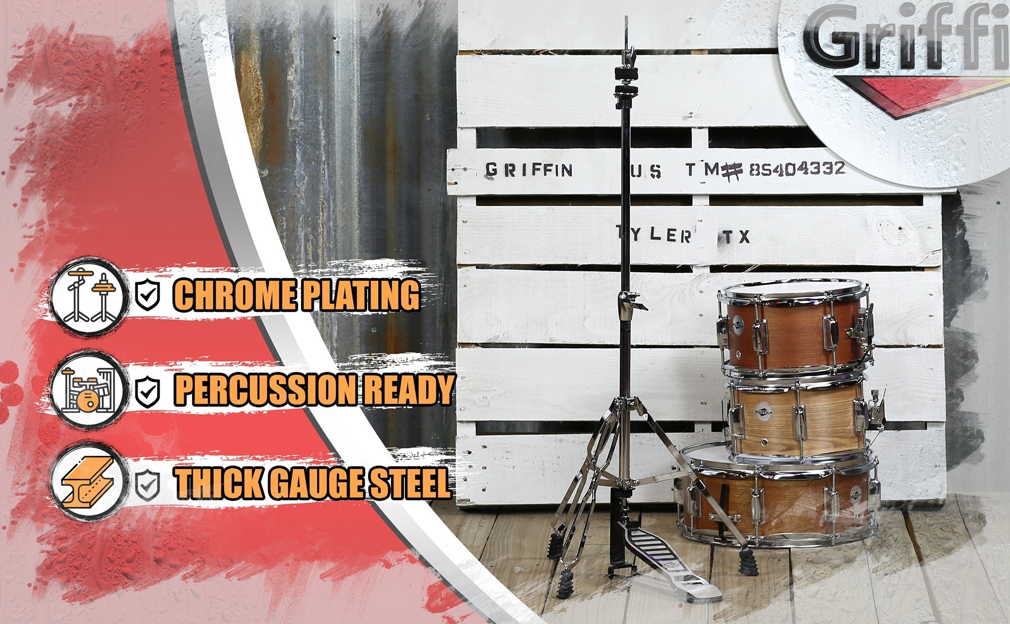Hi-Hat Stand by GRIFFIN - Deluxe Hi Hat Cymbal Pedal With Drum Key - HiHat Mount with Chrome Double Braced Hardware Accessory Set - Adjustable Holder GeekStands.com