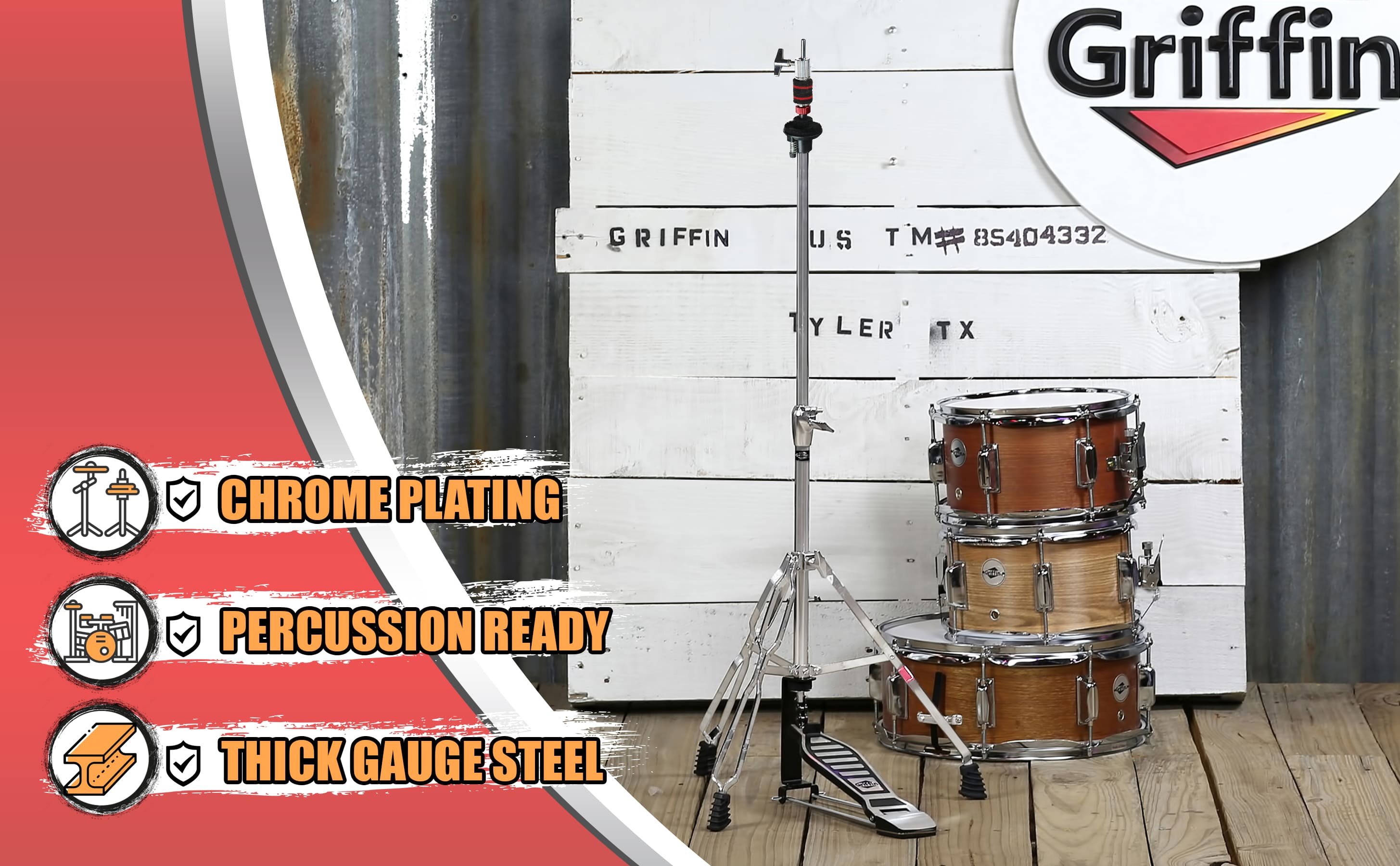 Deluxe Hi-Hat Stand by GRIFFIN | Hi Hat Cymbal Pedal With Pull Chain | HiHat Mount with Chrome Double Braced Hardware Accessory Set | Adjustable High Hat Holder Ideal for Mobile Percussion Drummers GeekStands.com