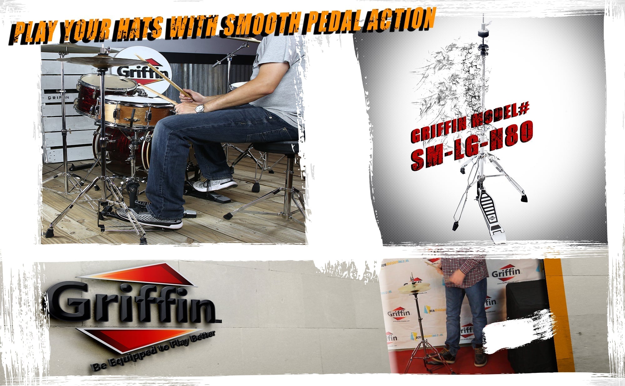 Hi-Hat Stand by GRIFFIN - Deluxe Hi Hat Cymbal Pedal With Drum Key - HiHat Mount with Chrome Double Braced Hardware Accessory Set - Adjustable Holder GeekStands.com