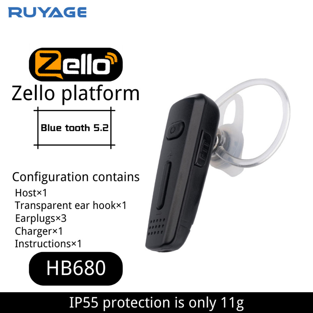 RUYAGE HB680 Bluetooth PTT Earpiece for Zello Radios Ruyage Radio