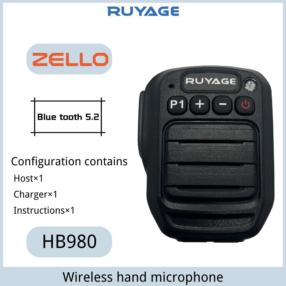 RUYAGE HB980 Bluetooth PTT Microphone for Zello Walkie Talkie | Wireless Push to Talk Mic for iPhone Android Ruyage Radio