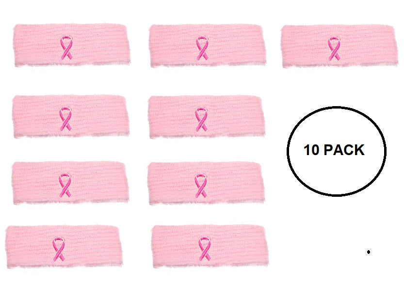 10 Pack Pink Ribbon Sport Headbands The Awareness Company