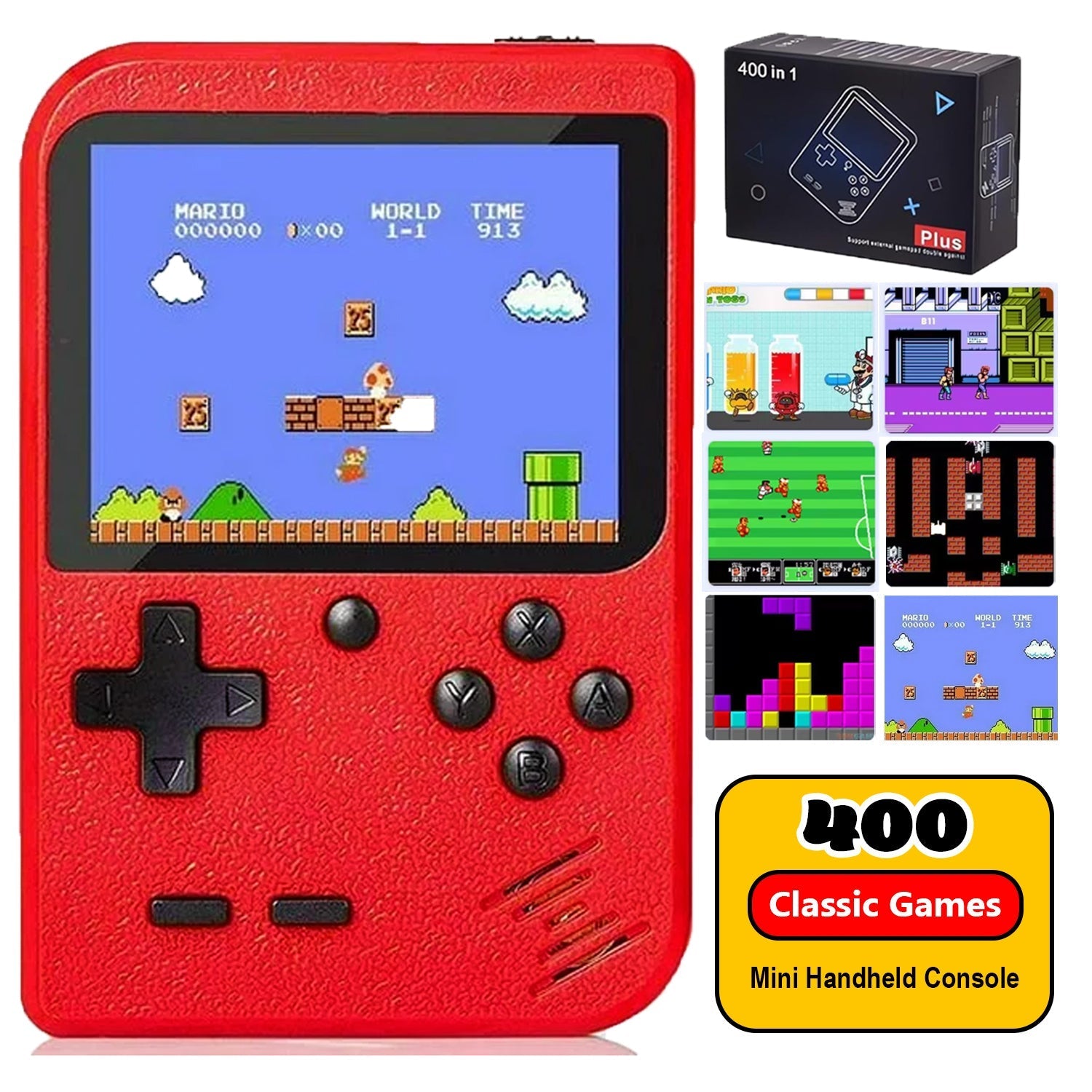 Handheld Games for Kids Console 400 Retro Video Games, Portable Gaming Player Mini Arcade Electronic Toy Gifts for Boys Girls, Red The Noodley