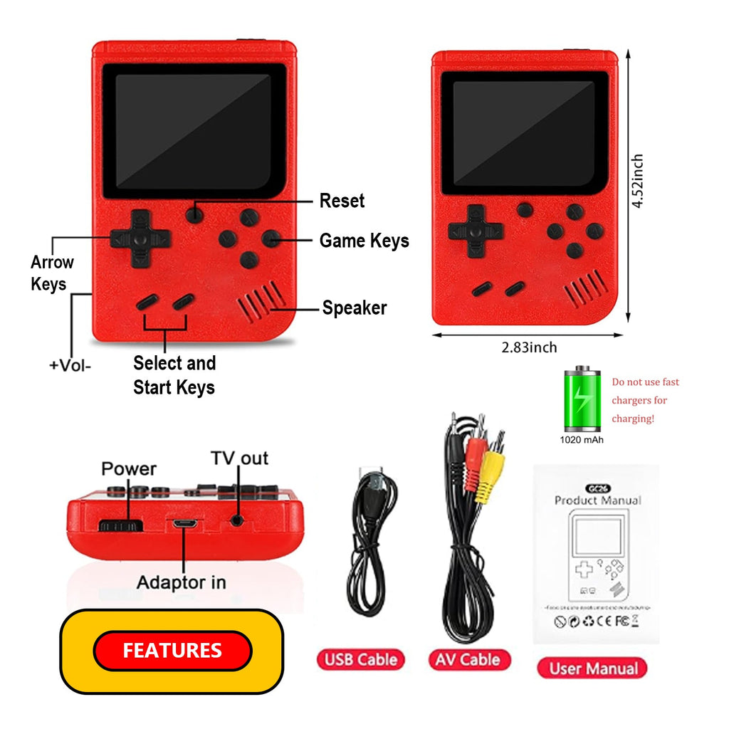 2 Pack Handheld Games for Kids Console 400 Retro Video Games, Portable Gaming Player Mini Arcade Electronic Toy Gifts for Boys Girls 2 Pack [Red] The Noodley